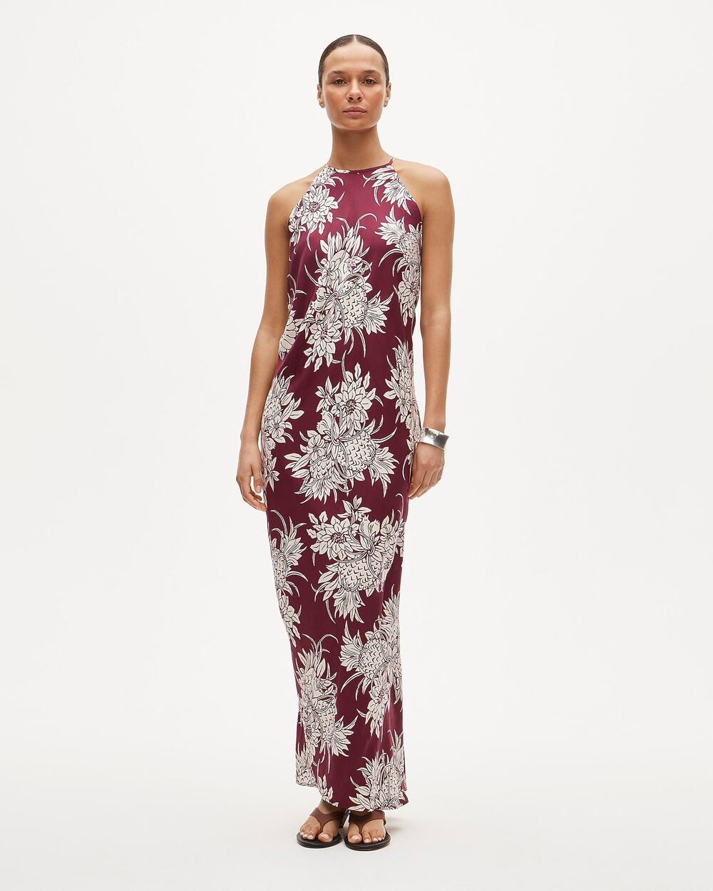 J. Crew Halter Dress In Crushed Crimson Pineapple Garden Print Size XL NWT